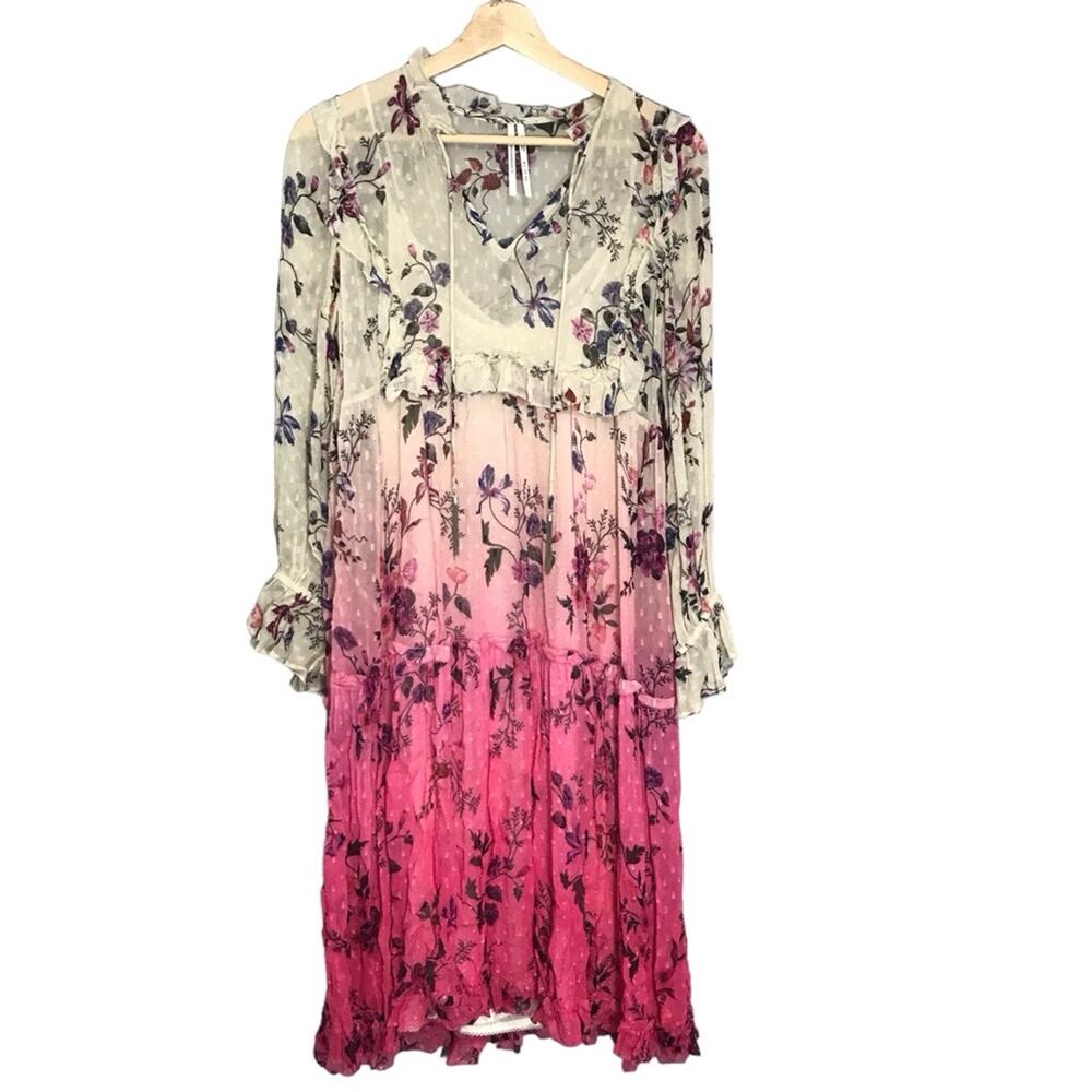 Anthropologie Dip-Dyed White to Pink Floral Midi Dress - Picture 2 of 8